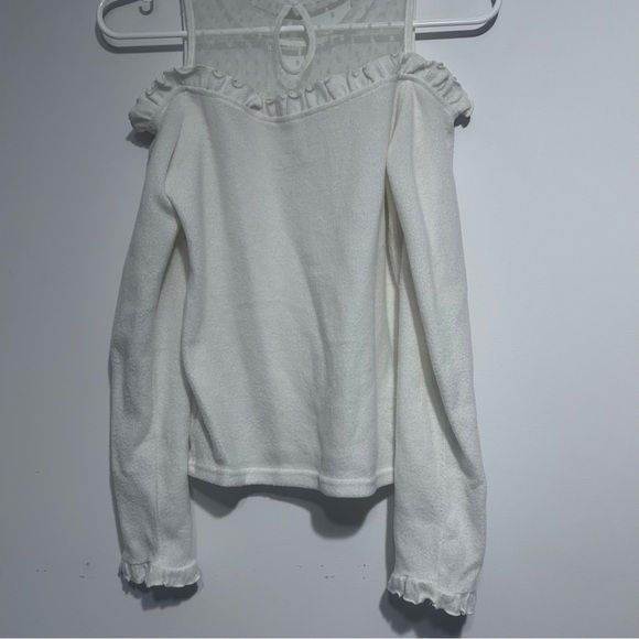 Cream Mars Jfashion Polkadot Mesh Cold Shoulder Top Size Small - Picture 2 of 8